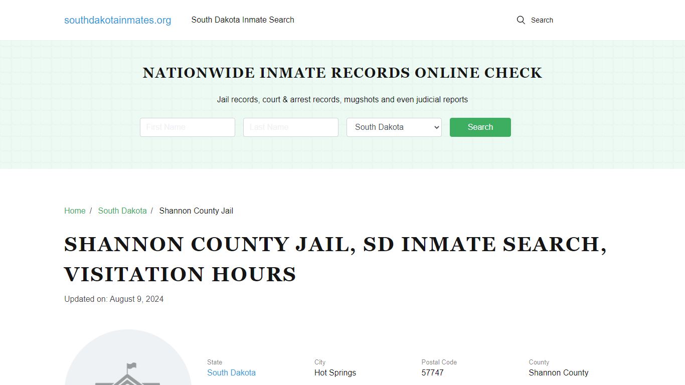 Shannon County Jail , SD Inmate Search, Visitation Hours